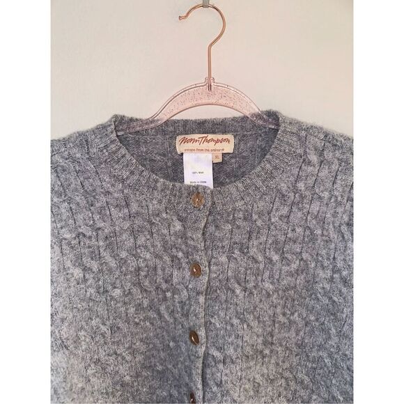 Norm Thompson Gray Cableknit Button Down Cardigan Wool Womens XL Vintage - Picture 2 of 5